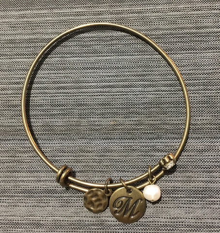 M Initial Bracelet antique gold