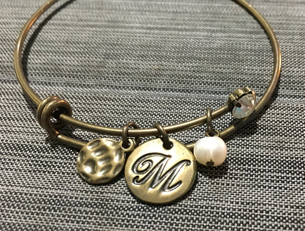 M Initial Bracelet antique gold