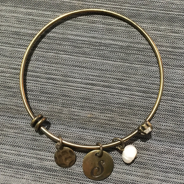 S initial Bracelet silver or antique gold