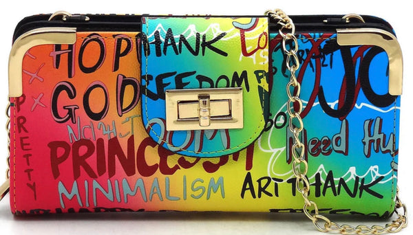 Fuchsia Blue Multi Graffiti Crossbody Wallet