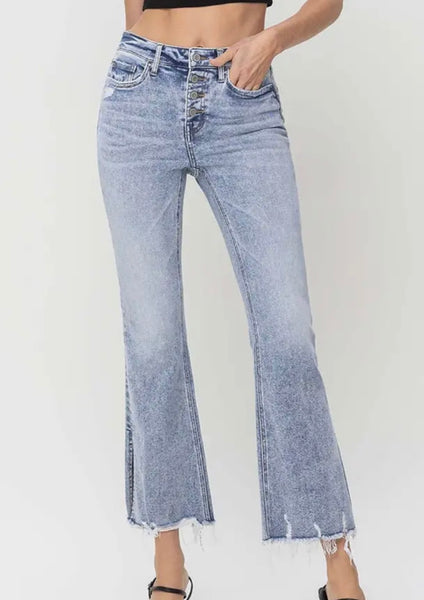 Side Slit Crop Flare Flying Monkey blue jean