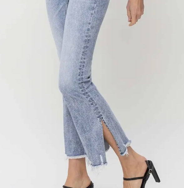 Side Slit Crop Flare Flying Monkey blue jean