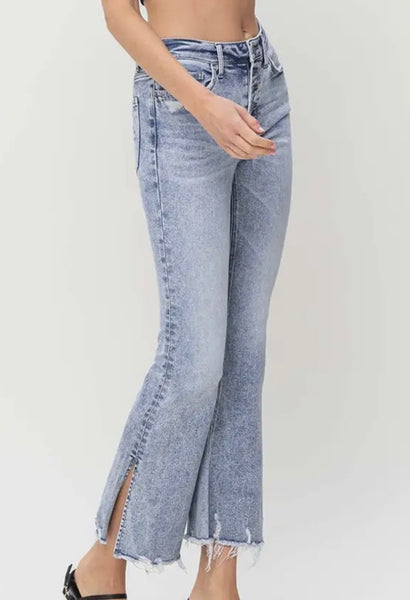 Side Slit Crop Flare Flying Monkey blue jean