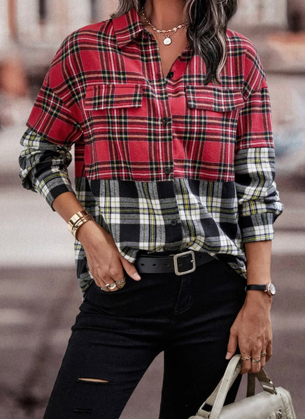 Red black Plaid Button Down Shirt