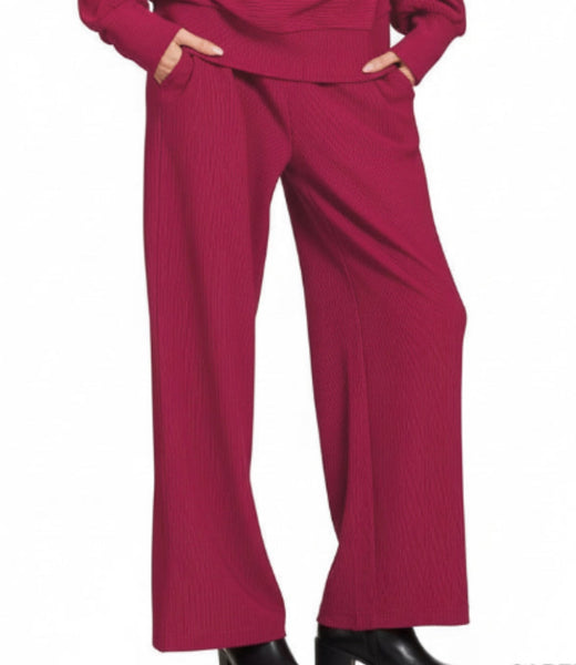 Red Cabernet Half Zip Zenana Top And Pants Set