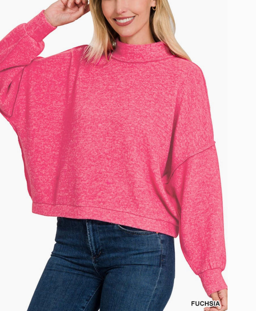 Fuchsia Pink Brushed Melange Hacci Sweater