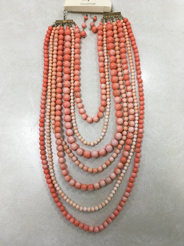 Coral cream 7 strands necklace earring set