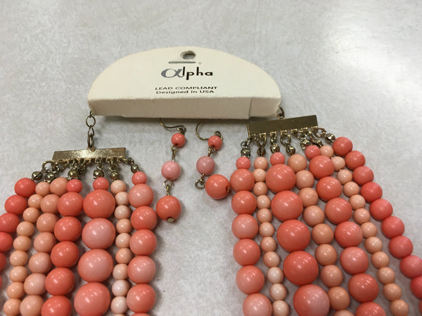 Coral cream 7 strands necklace earring set