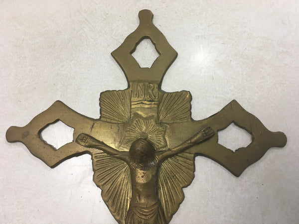 Vintage Brass religious crucifix cross with Jesus
