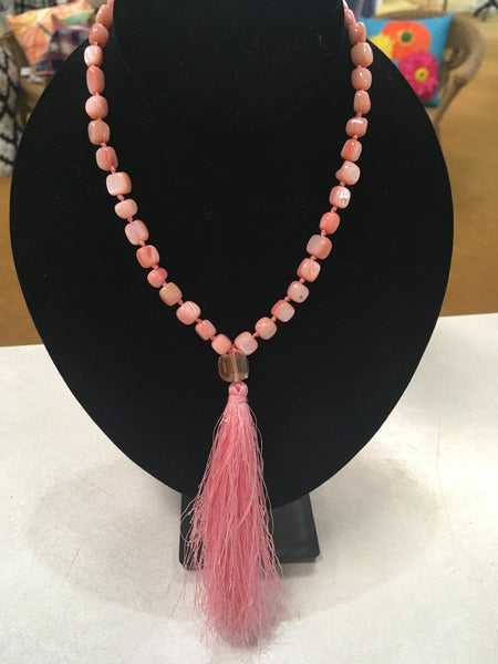 Pink tassel beaded necklace