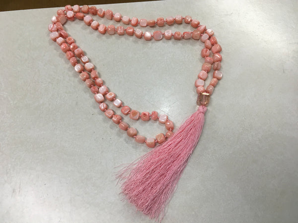 Pink tassel beaded necklace