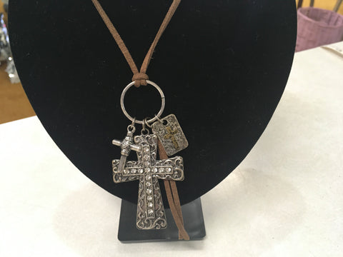 Rhinestone cross charm necklace