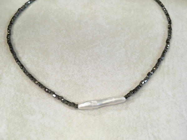 Black Sea pearl seed bead necklace