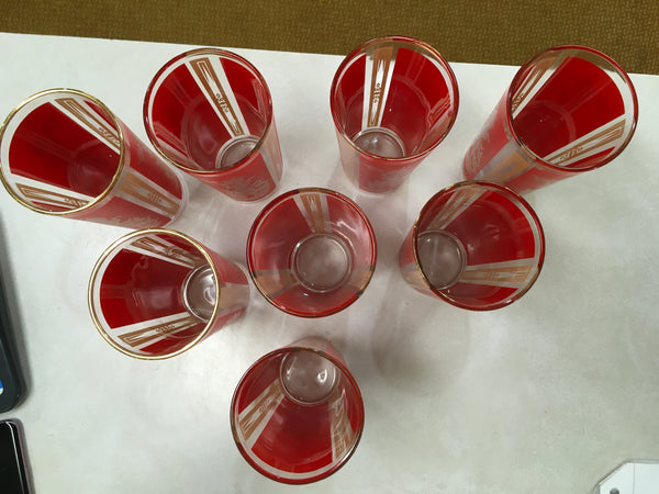 Mid Century Goddess red gold highball 8 tumblers