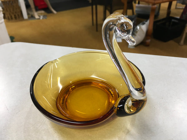 Amber and clear Swan glass art