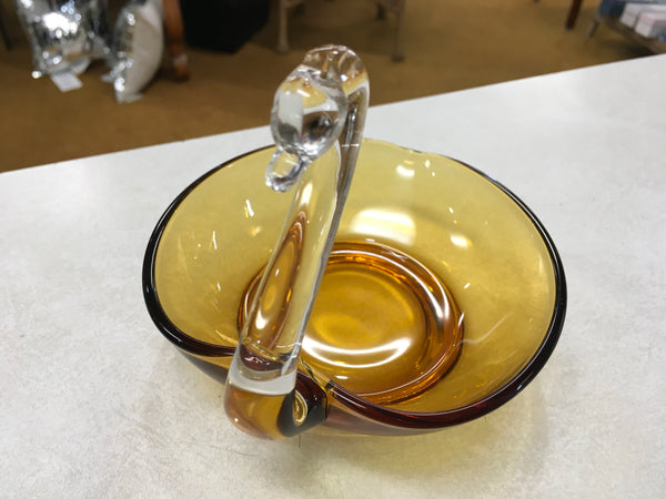 Amber and clear Swan glass art