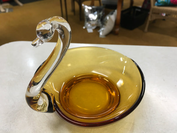 Amber and clear Swan glass art
