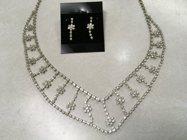 Rhinestone 2 line flower necklace set