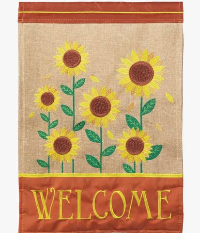 Sunflowers Welcome Burlap House Flag