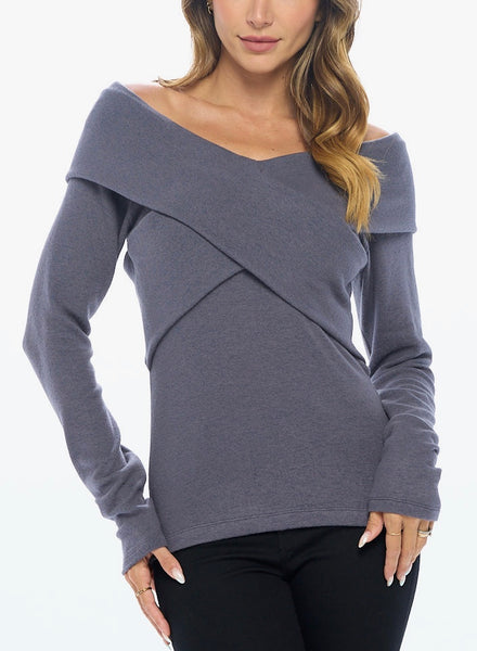 Gray Wrap Off Shoulder Top