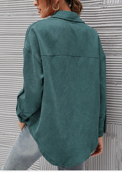 Green Teal Oversized Corduroy Button Shirt