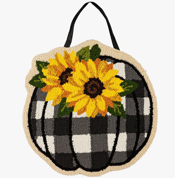 Check Pumpkin and Sunflowers Hooked Door Décor