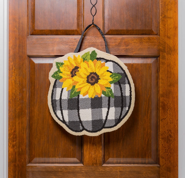 Check Pumpkin and Sunflowers Hooked Door Décor