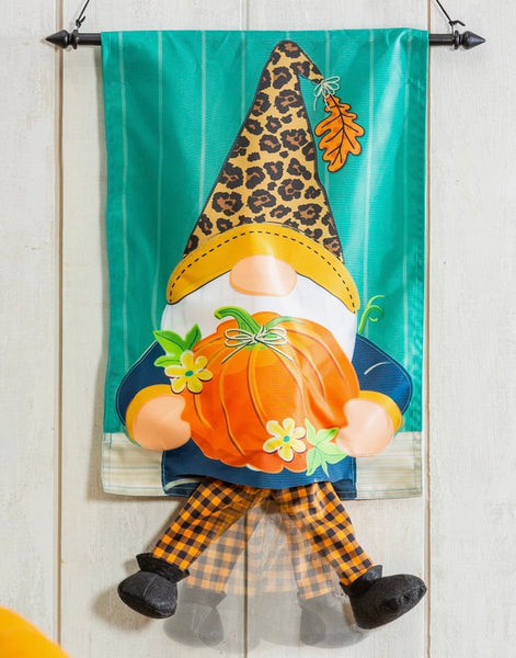 Fall Gnome Pumpkin Garden (battery) Kicking Flag