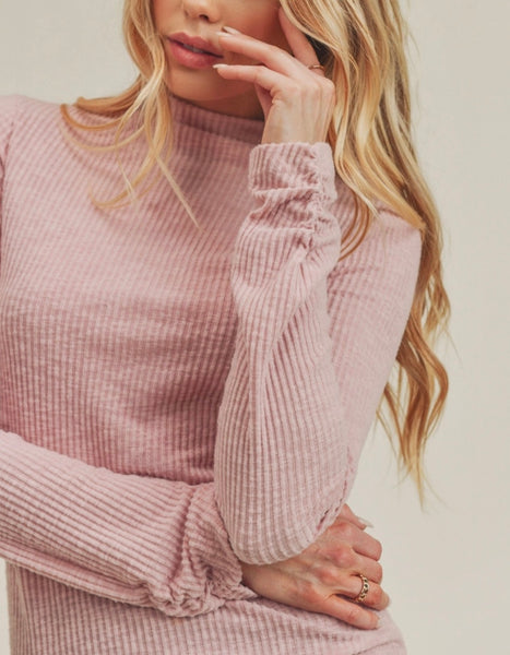 Pink Blush Ribbed mock neck Top