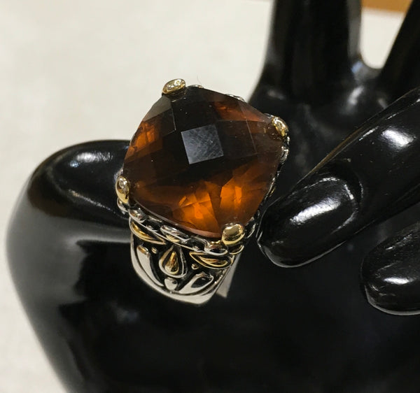 Cognac Brown CZ large stone ring size 9