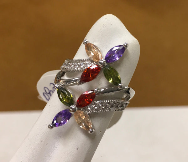 Multi CZ flower stone ring size 7