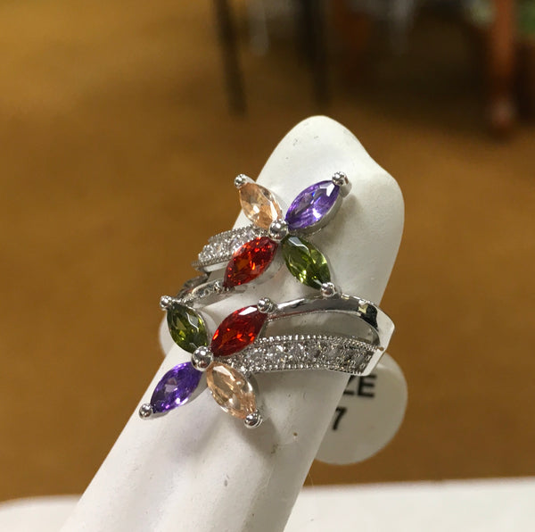 Multi CZ flower stone ring size 7