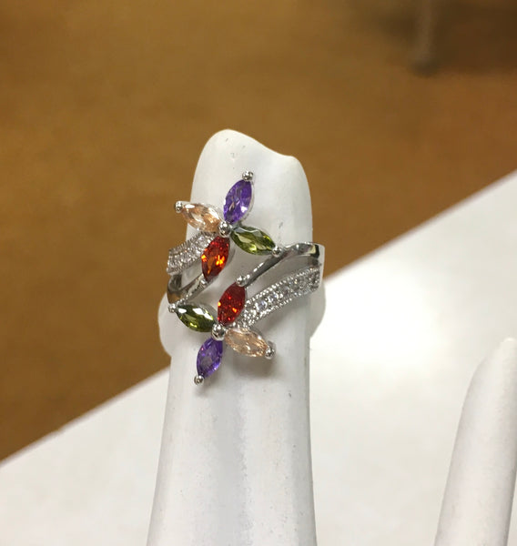 Multi CZ flower stone ring size 7