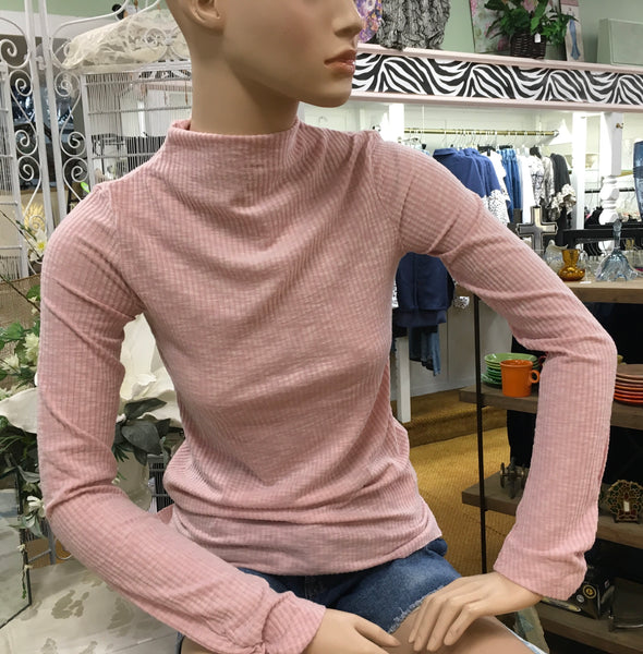 Pink Blush Ribbed mock neck Top