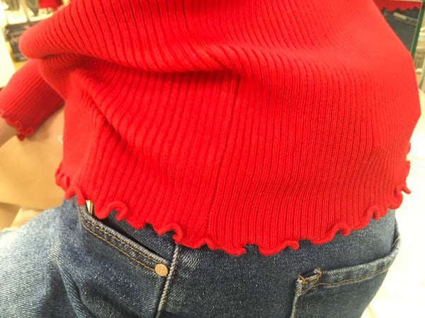 Red Ruffle mock neck Sweater