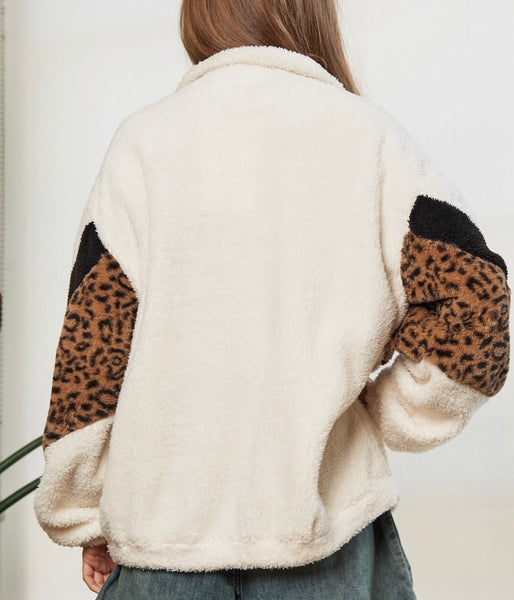 White Sherpa Leopard Print Top Plus