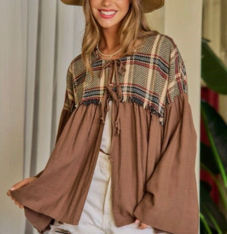 Plaid Mocha Cardigan Plus