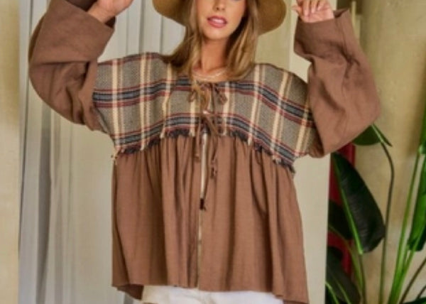 Plaid Mocha Cardigan Plus