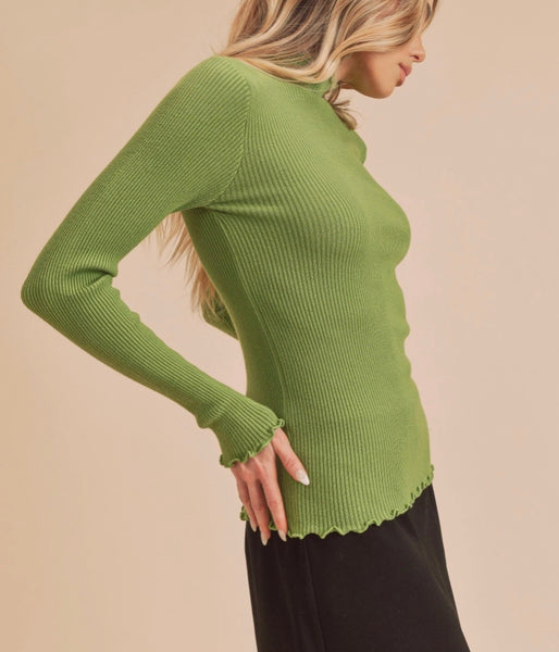 Moss Green Ruffle cashmere feel Sweater
