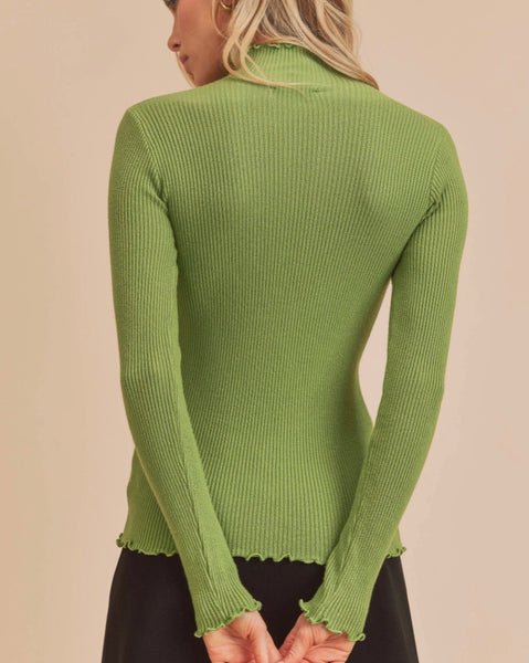 Moss Green Ruffle cashmere feel Sweater