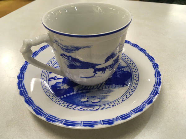 Blue farm scene Teleflora gift tea cup and saucer