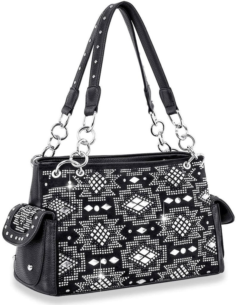 Black Aztec Rhinestone Fashion Handbag