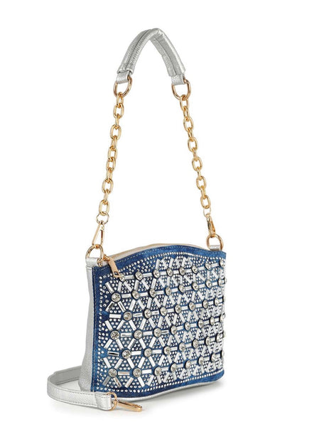 Blue silver Rhinestone Crossbody Handbag