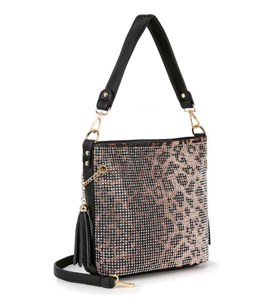 Leopard Rhinestone Hobo Handbag