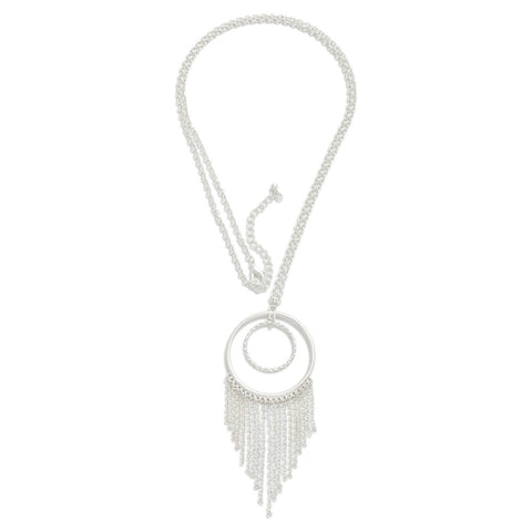 Fringe silver tone long Necklace