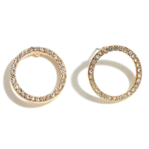Gold Round rhinestones earrings