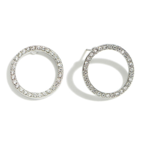 Silver Round rhinestones earrings