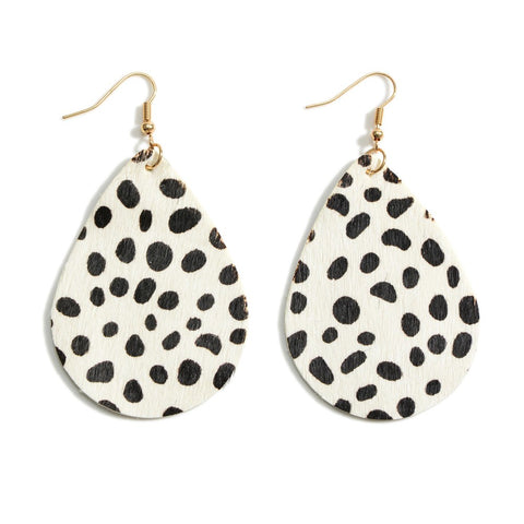 White cow print leather earrings