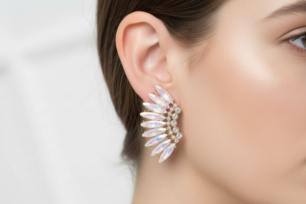 AB Rhinestone gold fan earrings