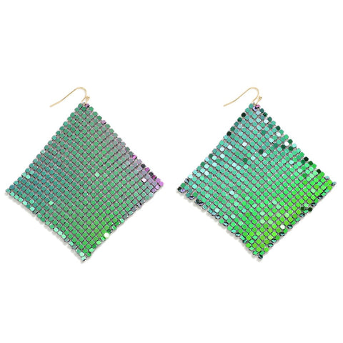 Green chrome mesh earrings